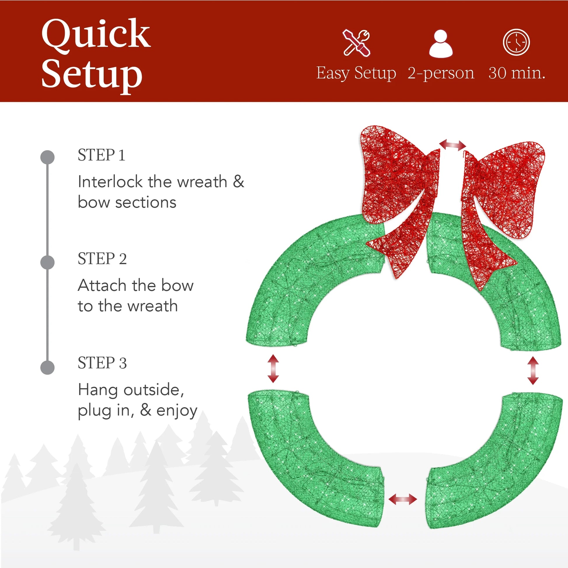 Best Choice Products 36in Pre-Lit Outdoor Christmas Wreath, LED Metal Holiday Decor w/120 Lights, Bow - Green/Red