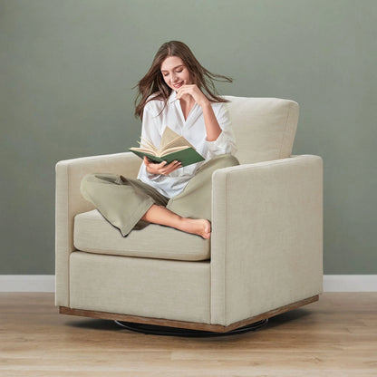 Swivel Accent Chair360 Degree Square Swivel Chair for Living Room, Mid Century Modern Upholstered Swivel Barrel Chair,Comfy Sofa Armchairs for Bedroom,Nursery,Chenille(Beige)
