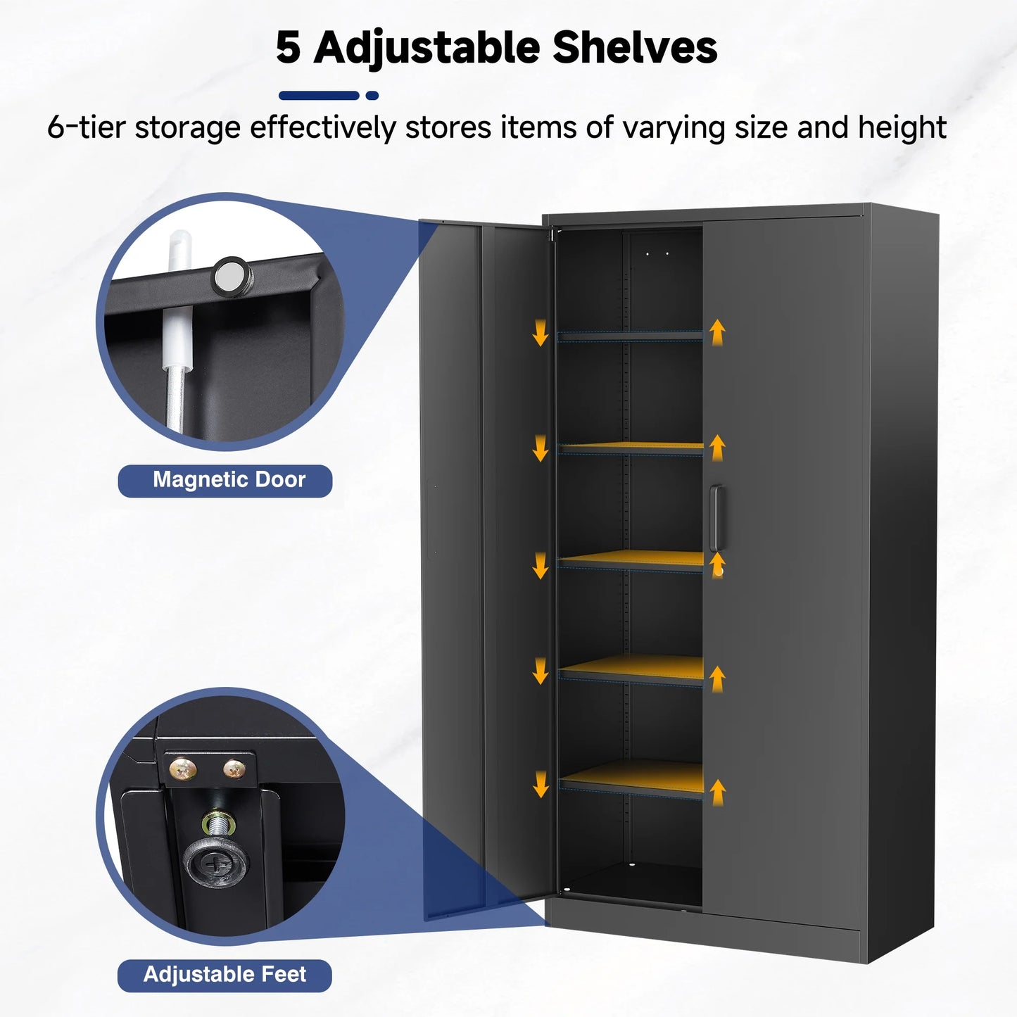 AUHUP 71" Metal Cabinet with Locking Doors and 5 Adjustable Shelves, Black Garage Storage Cabinet for Warehouse, Basement, Home Office, Tool File Storage Utility Cabinets