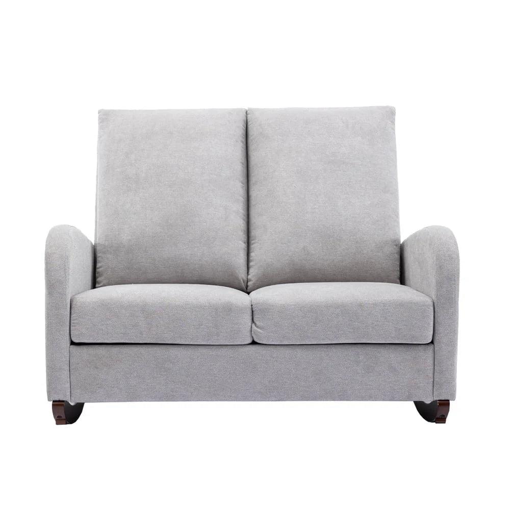Modern Double Rocking Chair, Upholstered Oversized Glider Rocker for Baby Nursery and Kids, Loveseat Accent Armchair with High Back and Side Pocket, Extra Wide Lounge Chair for Living Room, Beige