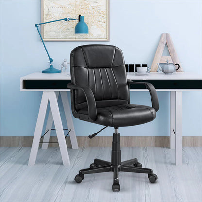 Topeakmart 2PCS Faux Leather Adjustable Swivel Office Chair for Home Office, Black