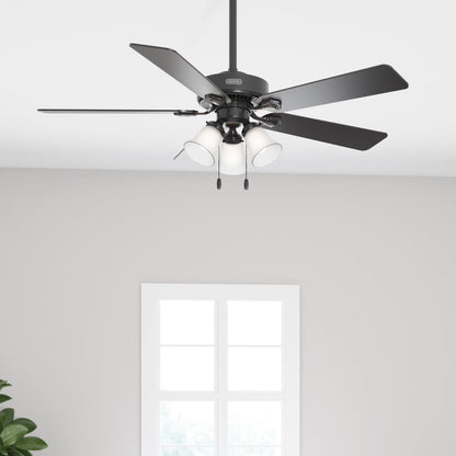Hunter - Swanson Indoor Ceiling Fan With Light, 52-inch, Matte Silver, Traditional-style, 3-speed WhisperWind Motor, 50909, for living rooms, bedrooms, home offices, kitchens