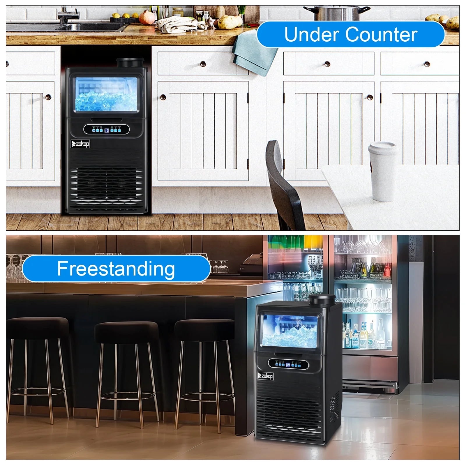 Zimtown Commercial Ice Maker, 70lbs/24H, Ice Maker Machine,Freestanding Cabinet Ice Maker with 11lbs Storage Capacity LED Digital Display, for Bar Home Office Restaurant