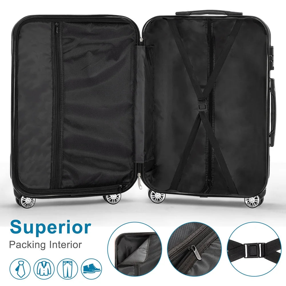 Yardi Yard 4-Piece Fashional Luggages, Luggage with Universal Wheel and Aluminium Alloy Tie Rod Handle, 4-in-1 Vertical Pattern Luggage Set for Outdoor Travel, Black