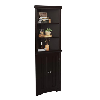 Furmax Corner Bookcase with Storage, Corner Bookshelf Stand Storage Rack for Living Room, Home Office, Kitchen, Small Space,White
