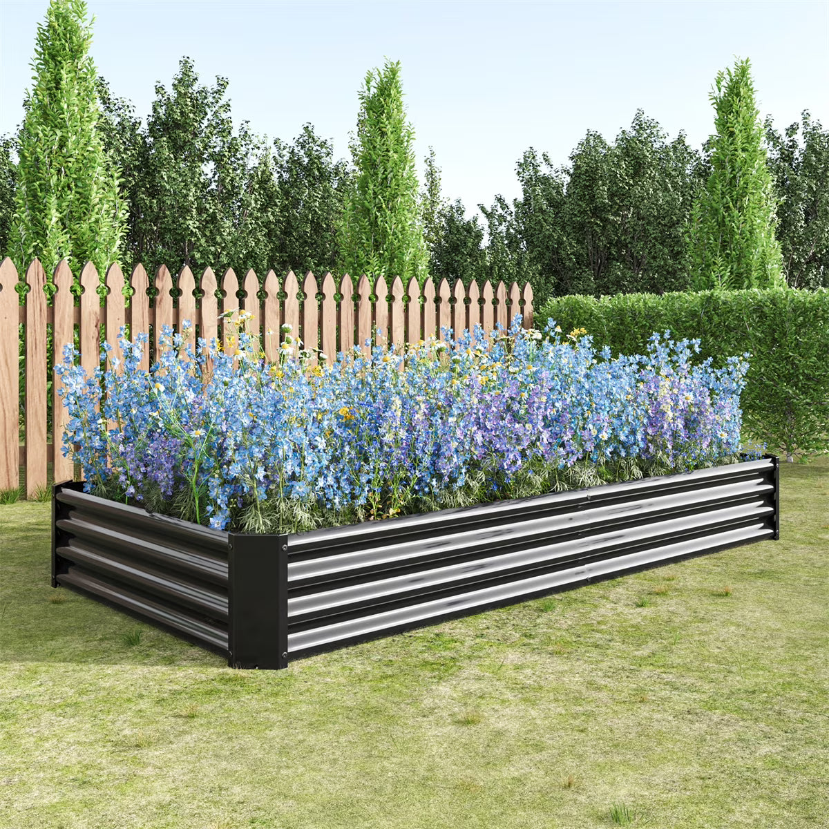 Dtwnek Rectangle Metal Raised Garden Bed Raised Planter for Flowers Plants, Black