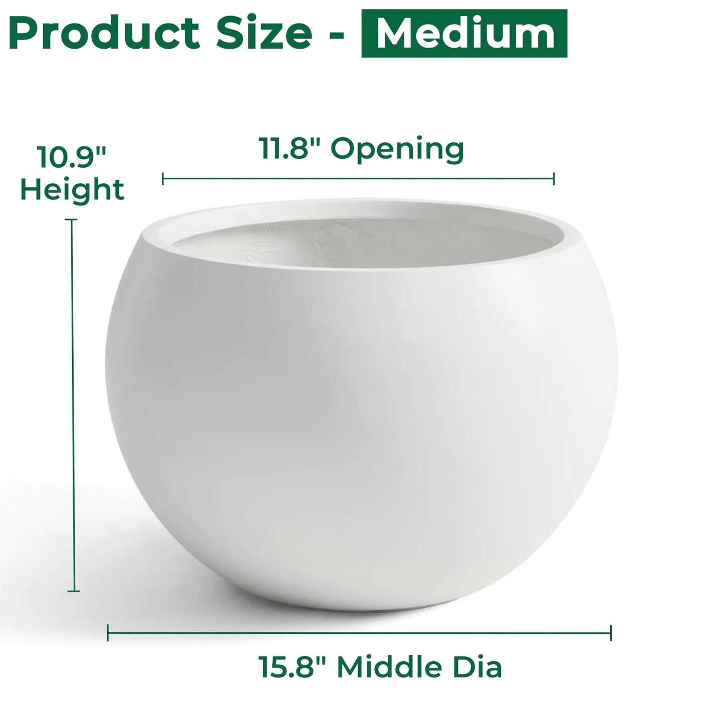 19.3" D x 13" H Fiberstone Large Size Planter, Black, 15" Pot Opening, Sphere Flower Pots with Drainage Hole, Weather Resistance Indoor/Outdoor Round Planters for Tree or Plants