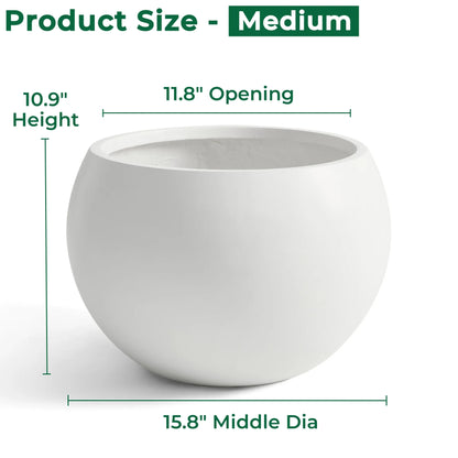 19.3" D x 13" H Fiberstone Large Size Planter, Black, 15" Pot Opening, Sphere Flower Pots with Drainage Hole, Weather Resistance Indoor/Outdoor Round Planters for Tree or Plants