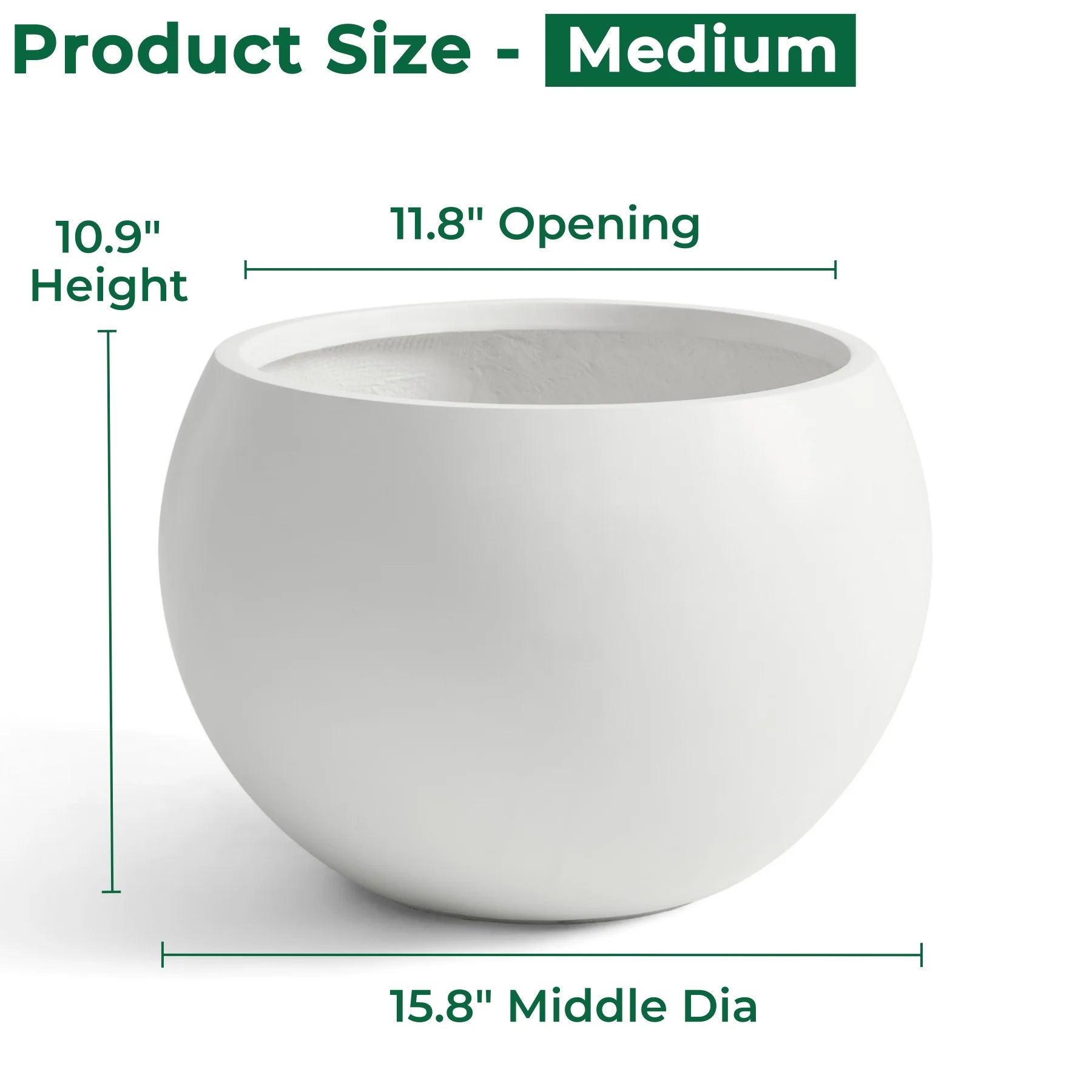 19.3" D x 13" H Fiberstone Large Size Planter, Black, 15" Pot Opening, Sphere Flower Pots with Drainage Hole, Weather Resistance Indoor/Outdoor Round Planters for Tree or Plants