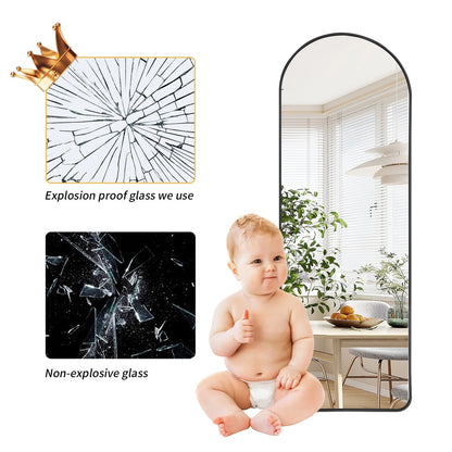 Full Length Mirror Standing Hanging or Leaning Against Wall 65" x 22" Rounded Arch Floor Mirror Full Body Mirror for Bedroom, Living Room , Black