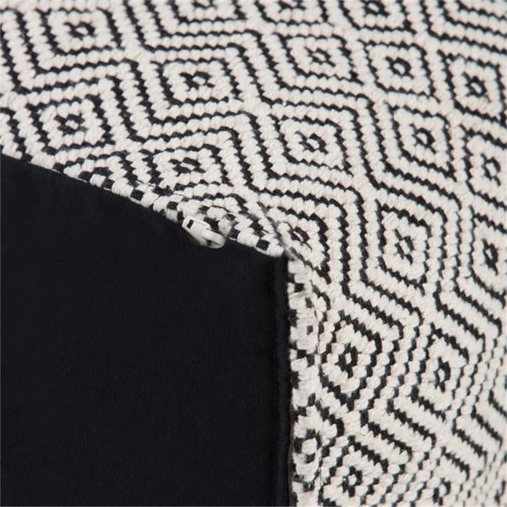 Pemberly Row Mid-Century Square Fabric Pouf in Patterned Black and Natural