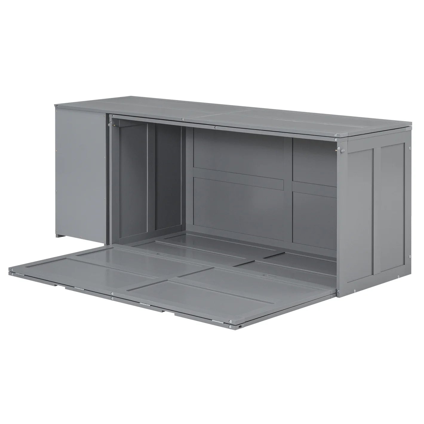 \ Queen Size Multi-Functional Cabinet,Wooden Foldable Platform BedFrame with Rotable Desk and Storage Shelves,Space-Saving Floor Bed Cabinet for Guest Room Home Office,Easy to Assemble,Gray