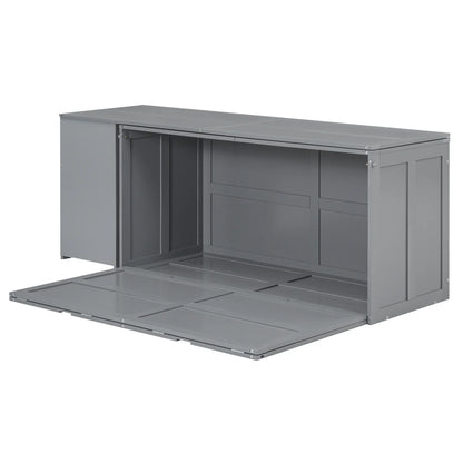 \ Queen Size Multi-Functional Cabinet,Wooden Foldable Platform BedFrame with Rotable Desk and Storage Shelves,Space-Saving Floor Bed Cabinet for Guest Room Home Office,Easy to Assemble,Gray