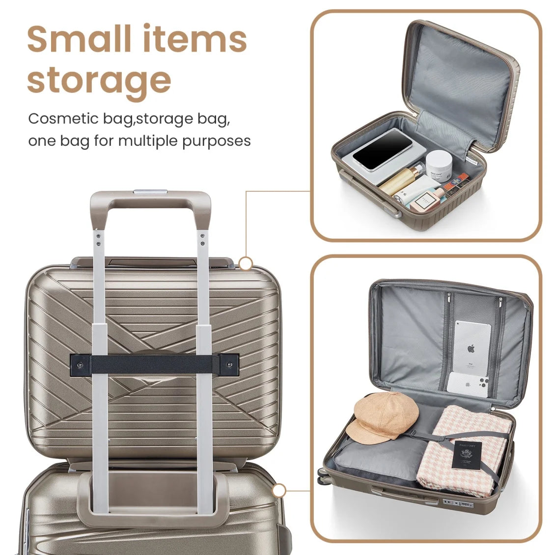 Luggage 4 Piece Sets(14/20/24/28), Hard Shell Lightweight TSA Lock Carry on Expandable Suitcase with Spinner Wheels Travel Set for Men Women, Champagne