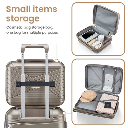 Luggage 4 Piece Sets(14/20/24/28), Hard Shell Lightweight TSA Lock Carry on Expandable Suitcase with Spinner Wheels Travel Set for Men Women, Champagne