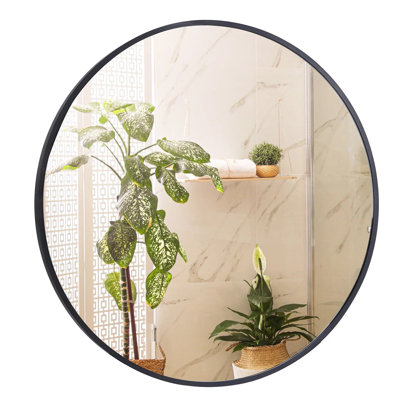 HomGarden 24'' Circle Wall Mirror, Modern Black Framed Round Vanity Mirror Home Décor