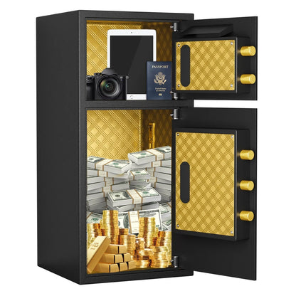 Large Double Door Security Safe Box, 6.0 Cubic Feet Home Safe Lock Box with Big Fireproof Waterproof Safe Bag, 25.6 in Digital Safes with Dual Alarm and Hidden Code Function for Home Office, Black