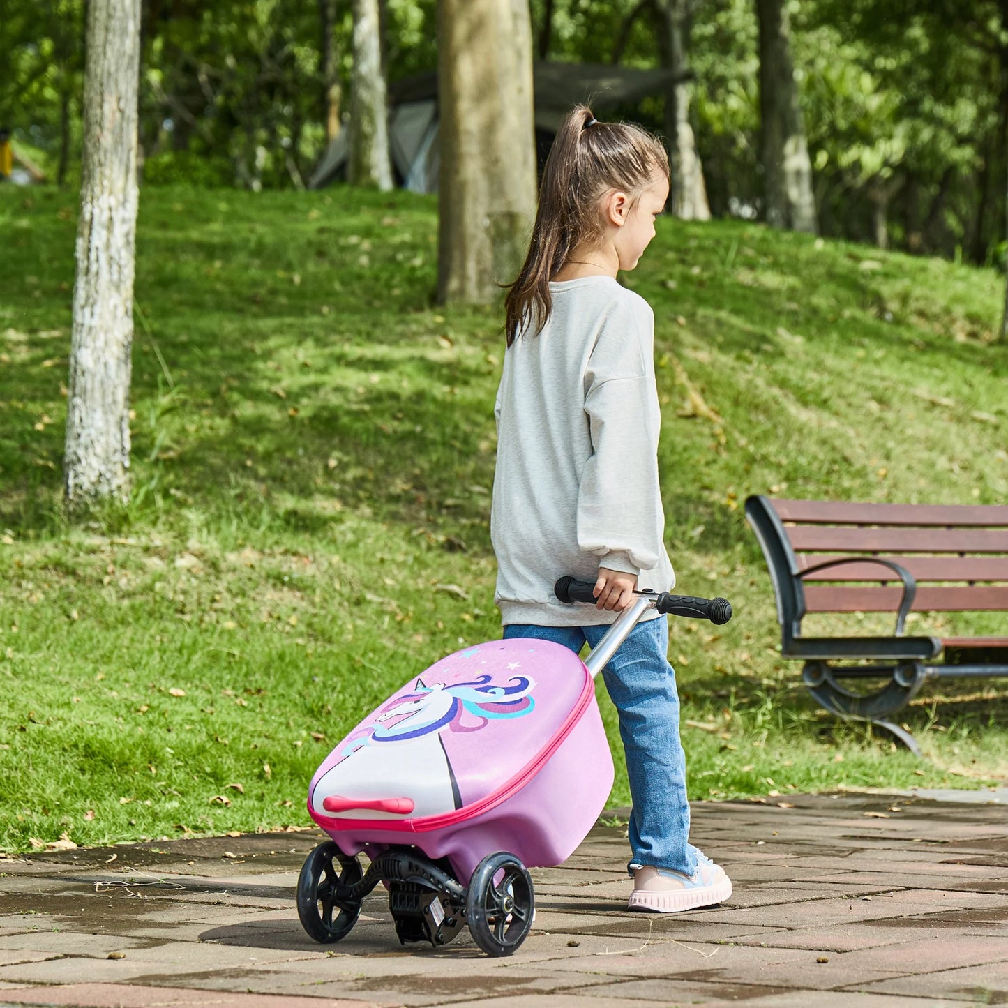 Gopowerbike Go Voyage Kids 2-in-1 Luggage Scooter | 3-Wheel Design with Light-Up Wheels | Pink