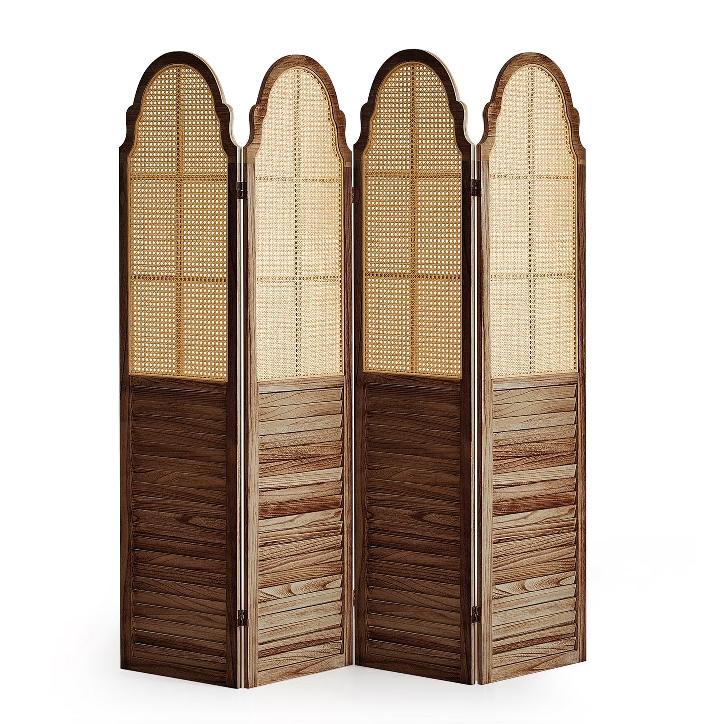Aletheiawu 4 Panel Rattan Room Divider, Foldable Privacy Screen, No Installation Required, Black