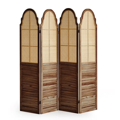 Aletheiawu 4 Panel Rattan Room Divider, Foldable Privacy Screen, No Installation Required, Black