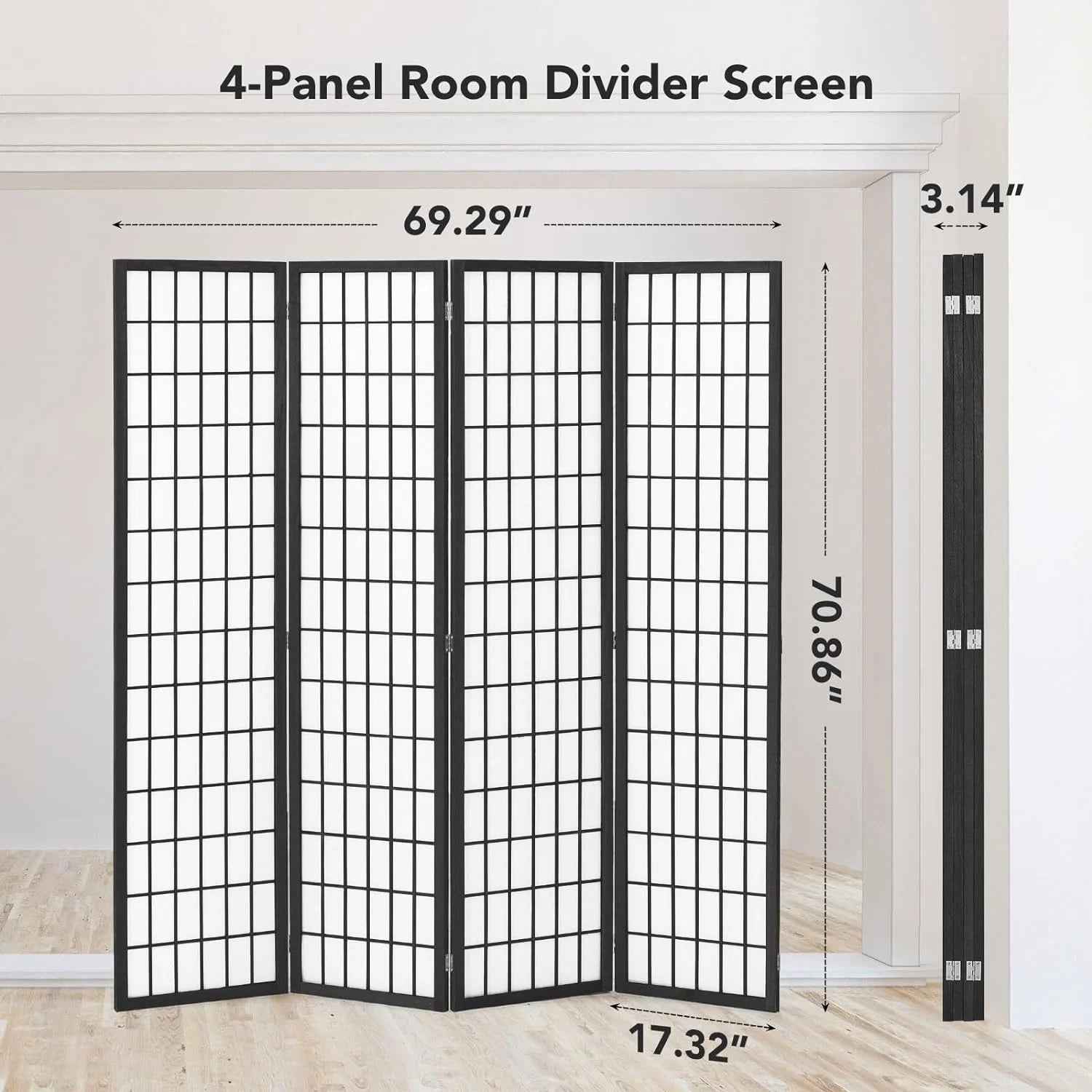JOSTYLE Room Divider Wall Shoji Screen, 6 Panel Folding Privacy Screen for Room Separation, Japanese Wood Room Divider Screen, 5.9 Ft, Natural