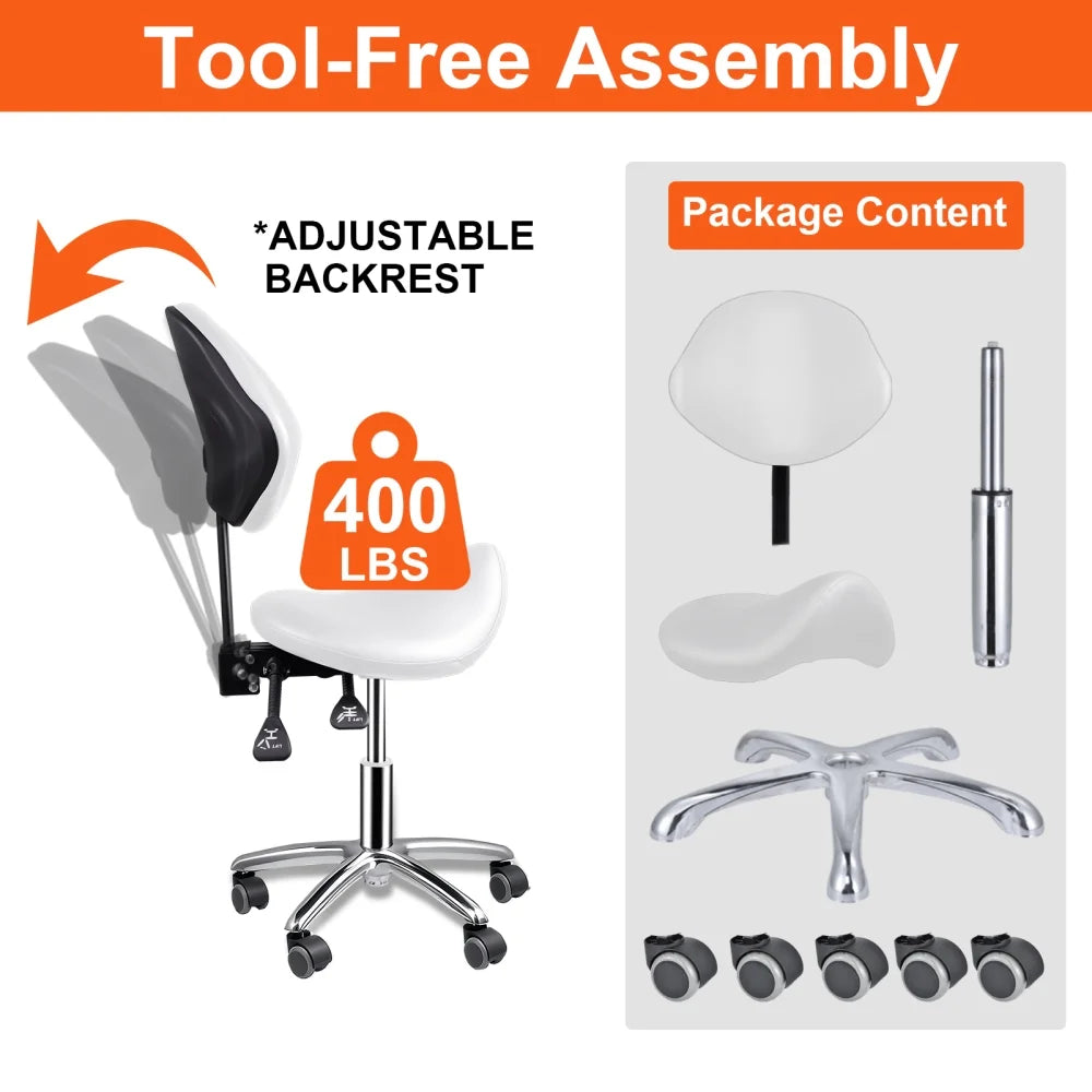 Ergonomic Swivel Saddle Chair with Footrest, Adjustable Rolling Stool for Home Offices, Kitchen Workspaces, and Drafting Stations(White)