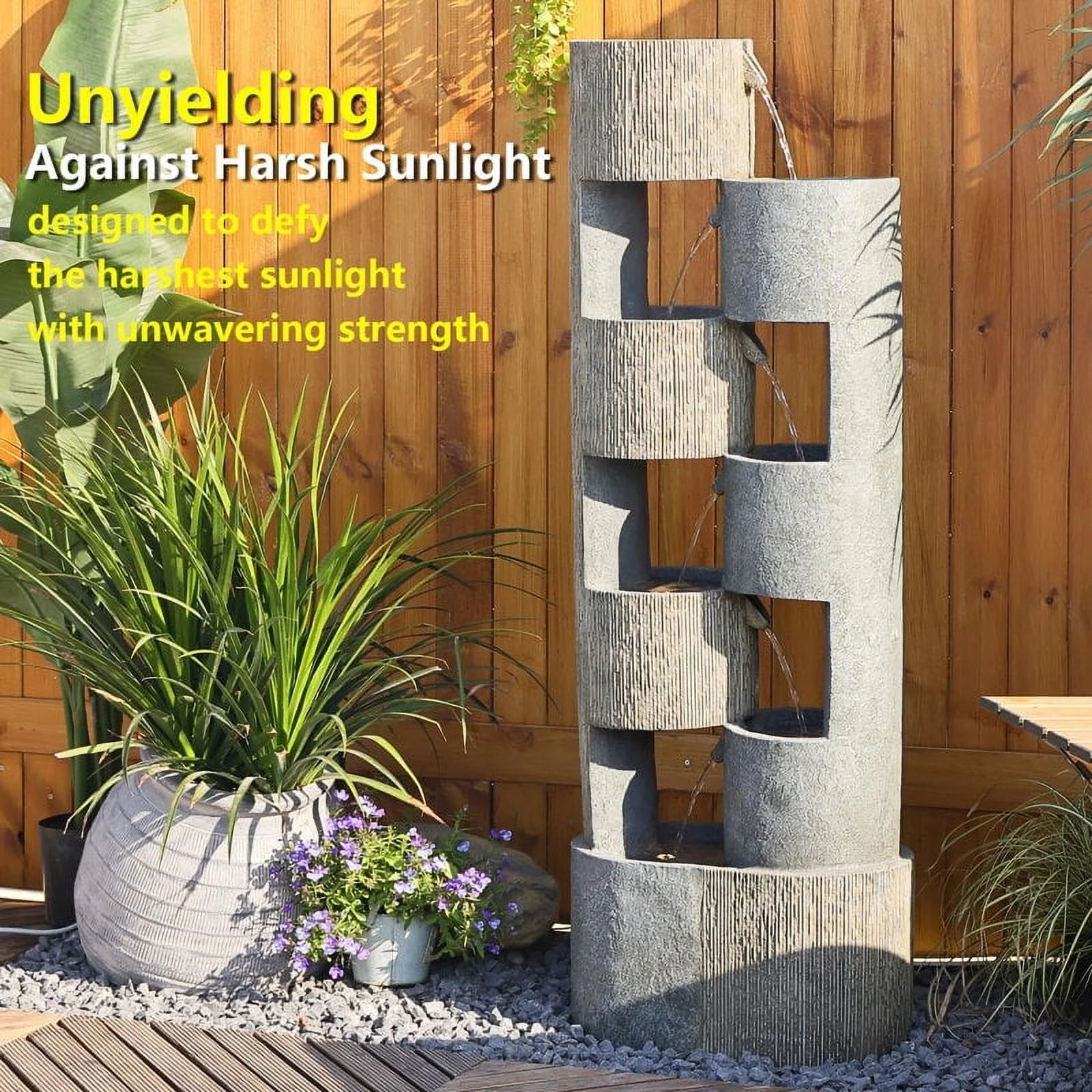 51" Outdoor Water Fountain Floor Standing Waterfalls Fountain with LED Lights for Garden, Living Room, Patio, Home Decor