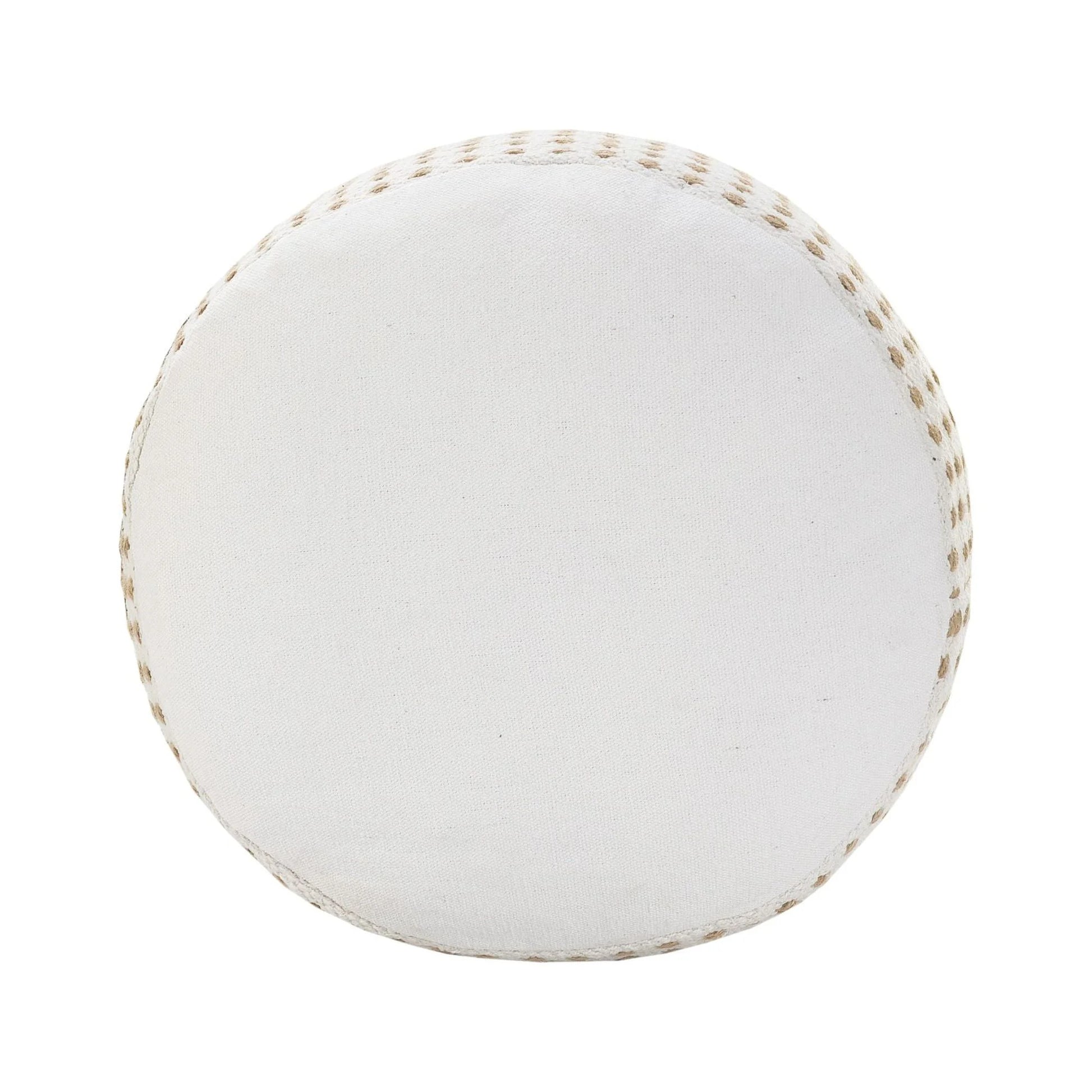 Laddha Home Designs 18" Tan and White Dashing Geometric Handcrafted Round Pouf Ottoman