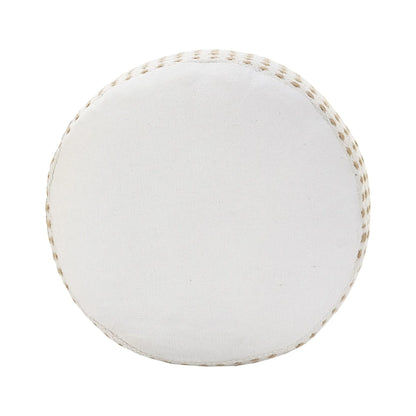 Laddha Home Designs 18" Tan and White Dashing Geometric Handcrafted Round Pouf Ottoman