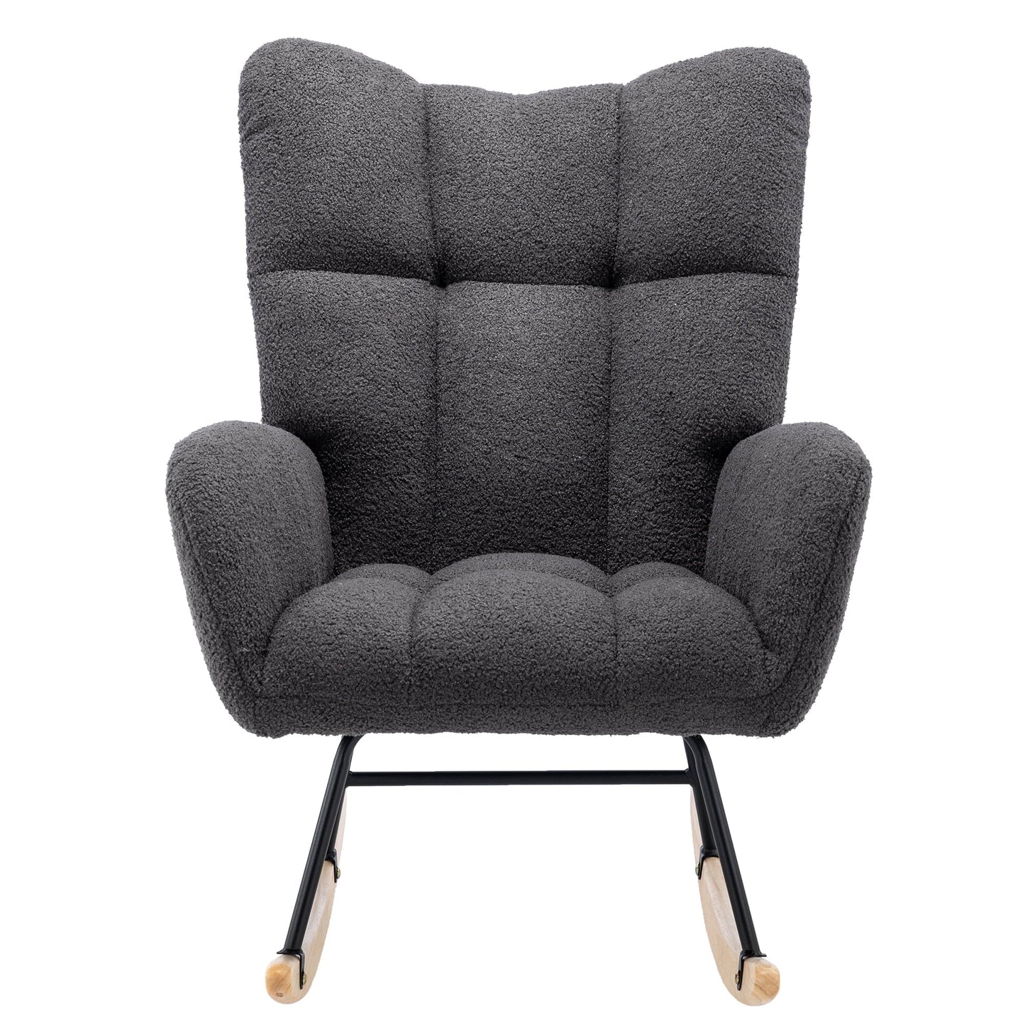 HONSIT Pink Nursery Rocking Chair, Teddy Fabric Upholstered Glider Rocker with High Backrest, Modern Rocking Accent Chairs Comfy Side Chair for Nursery, Bedroom, Living Room