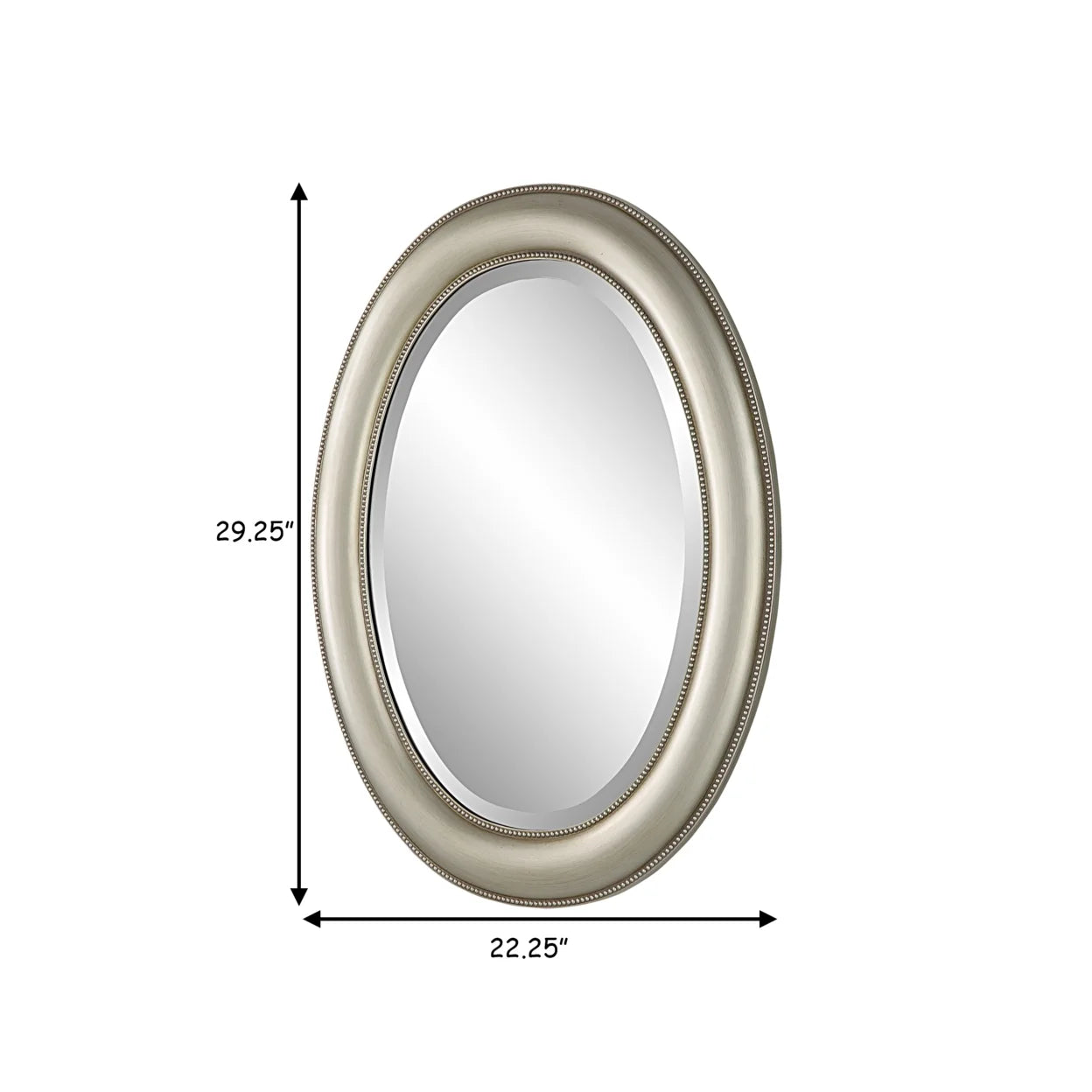 29 Inch Wood Wall Mirror, Beaded Oval Shape, Metallic Silver, Saltoro Sherpi