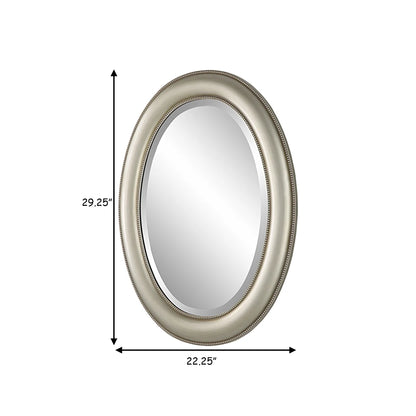 29 Inch Wood Wall Mirror, Beaded Oval Shape, Metallic Silver, Saltoro Sherpi