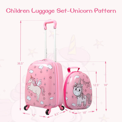 TOBBI 2 PC Kids Carry-on Luggage Set 12" Backpack & 16" Rolling Suitcase School Travel Trolley ABS Luggage for Girls