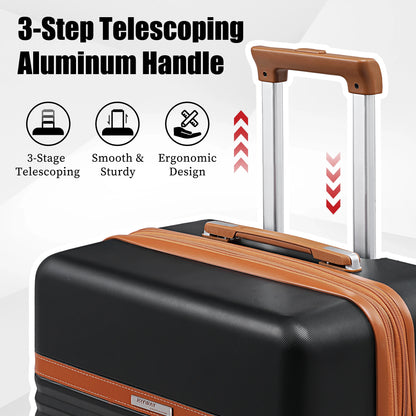 Joyway - 5-Piece Luggage Sets ABS Hardside Spinner Luggage -(Expandable Suitcase20"24")28-in Checked Luggage-Black