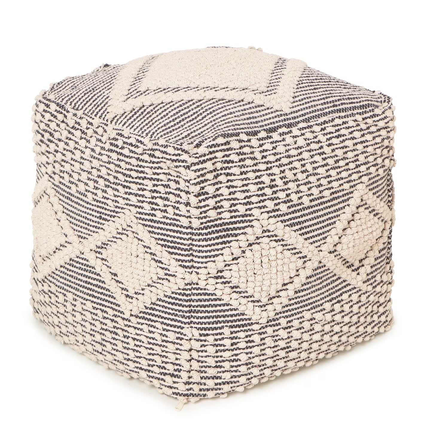 REDEARTH ? Tufted Pouf Ottoman with Filler Textured Storage Cube Bean Bag Pouffe Footrest for Living Room, Bedroom, Nursery, Kidsroom; 100% Cotton (17.5"X17.5"X17.5", Diamond Virgule)
