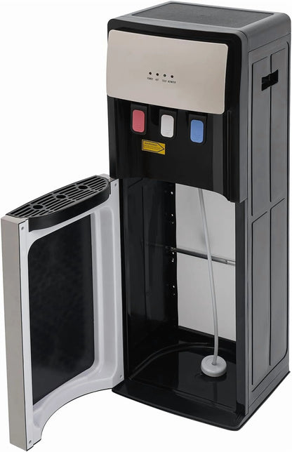 Bottom Loading Water Cooler Dispenser, Storage Cabinet Drinking Fountain Hot & Cold Standing Water Dispenser with Anti-Scalding Design Safety Lock for Home Office (Silver Grey)