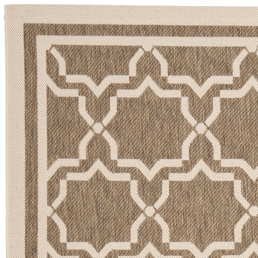 SAFAVIEH Courtyard Allison Geometric Bordered Indoor/Outdoor Area Rug, 9' x 12', Brown/Bone
