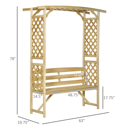 DUOSONG Outsunny Patio Garden Bench Arbor Arch With Pergola And 2 Trellises, 3 Seat Natural Wooden Outdoor Bench For Grape Vines & Climbing Plants, Backyard Decor, Natural Natural Wood Garden &