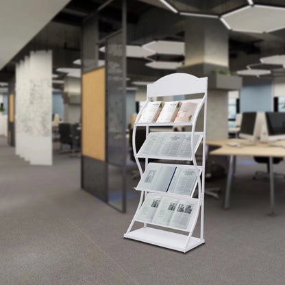 4-Layer Floor-Standing Magazine Display Rack Newspaper Book Storage Rack White 4 Tiers Floor-Standing Magazine Rack Information Storage