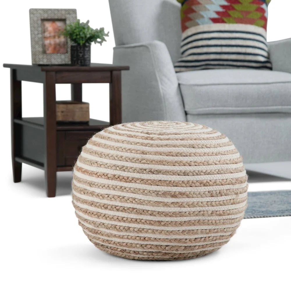 Simpli Home Yolanda Round Pouf in Natural Jute