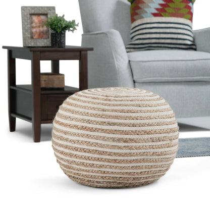 Simpli Home Yolanda Round Pouf in Natural Jute