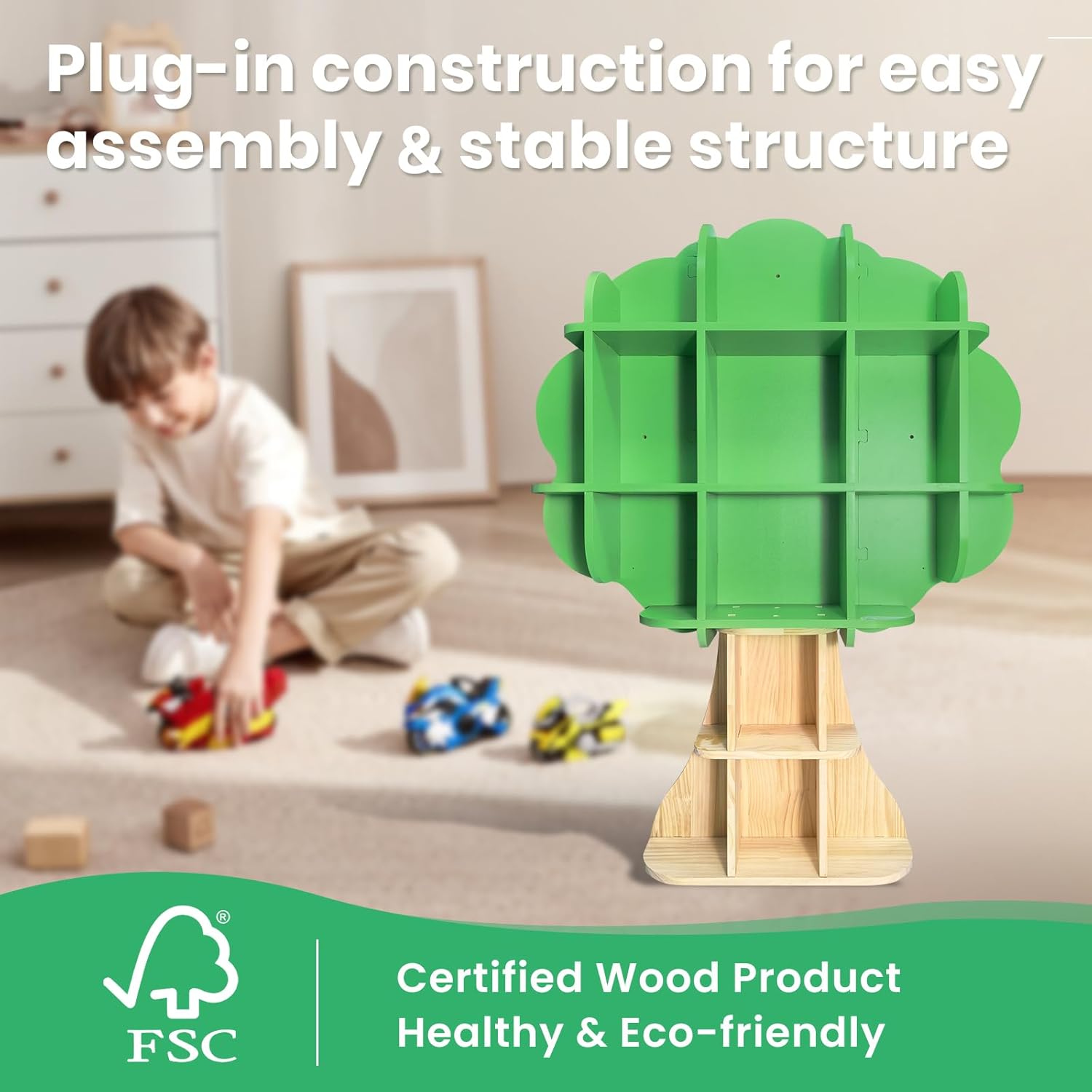 Kids Bookshelf - 5 Tier Kids Bookcase, Green Bookshelf for Children and Toddlers, Wooden Bookshelf for Classroom, Playroom, Bedroom, Nursery