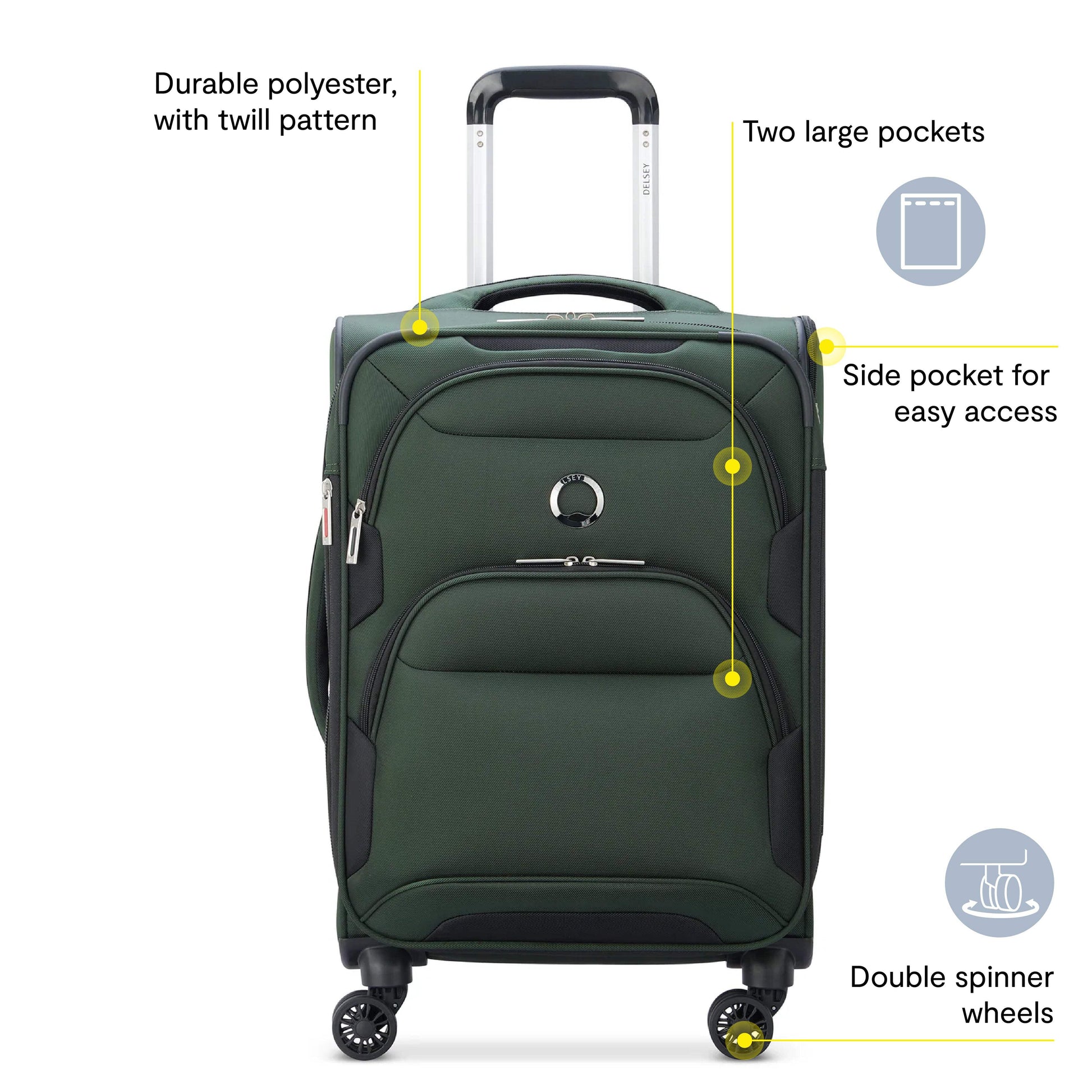 DELSEY PARIS Sky Max 2.0 21" Softside Spinner Carry-On Luggage, Green