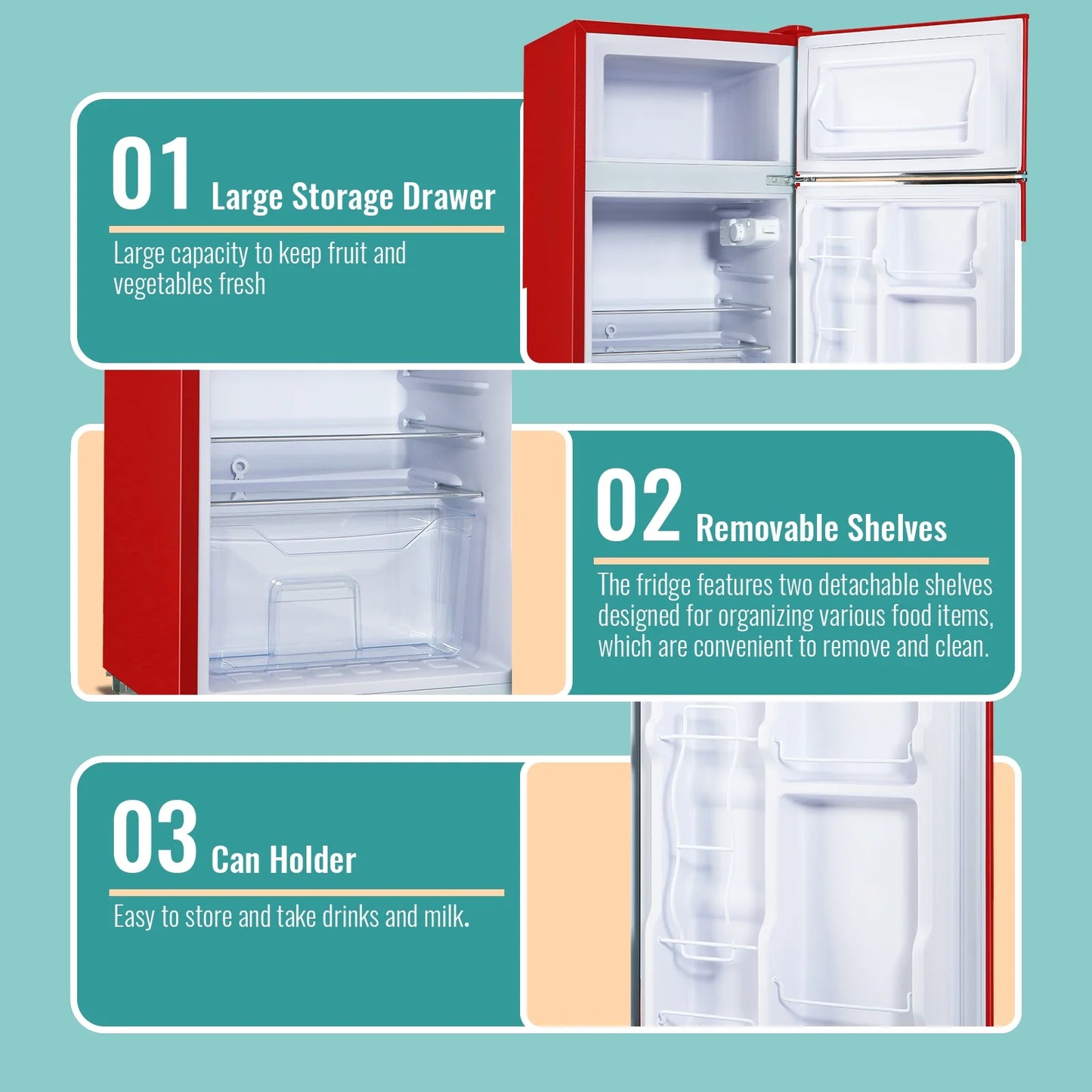 TACOOL Refrigerator with Top Freezer 3.5Cu.ft Two Door Small Mini Fridge with Extra Drink Space for Home Office Dorm Red