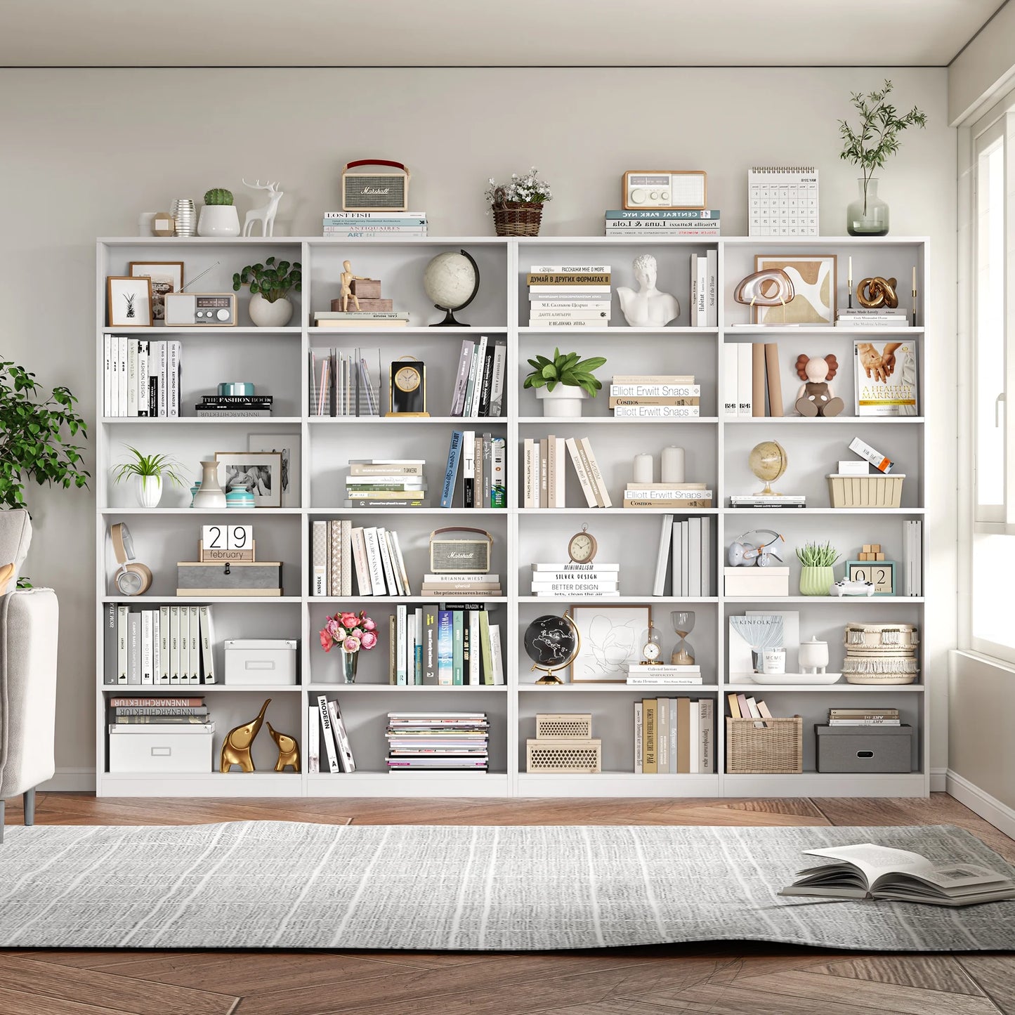 Homfa 74.3° Double Wide 6-Tier Bookcase, Extra Large Wooden Freestanding Display Bookshelf for Home Office Living Room, White
