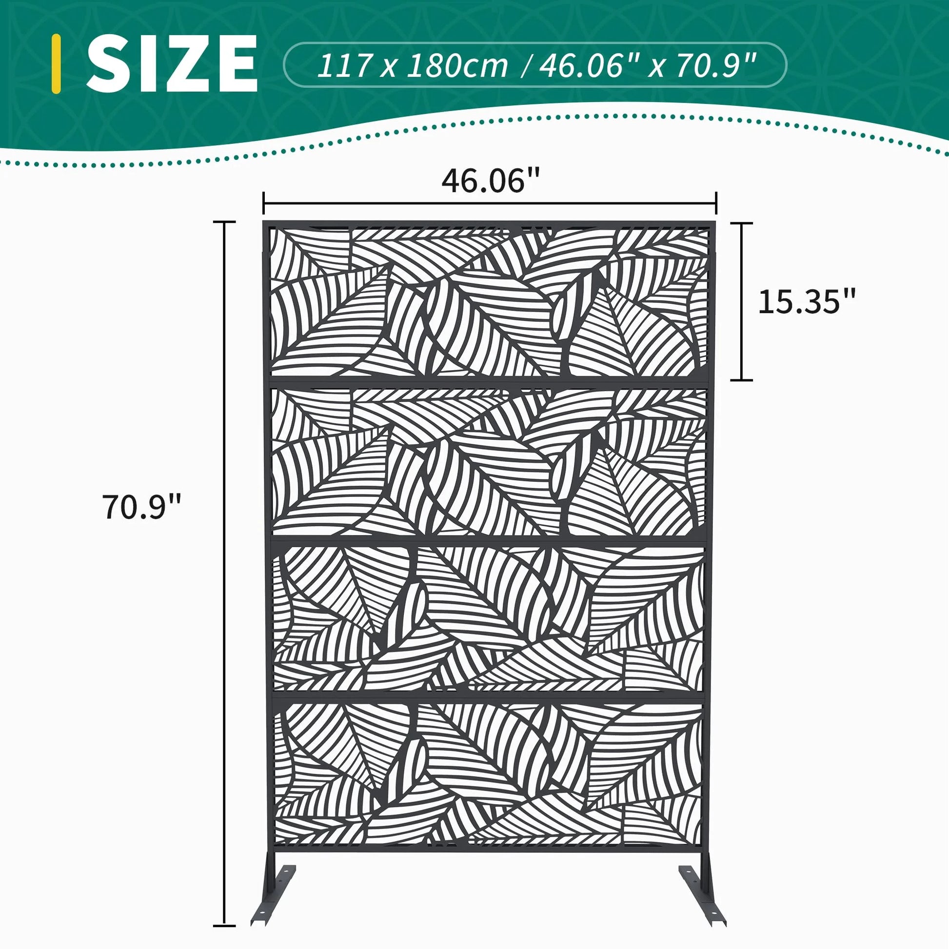 Accreate Decorative Wrought Privacy Screen - Easy Snap-Together Room Divider for Indoor/Outdoor Use, Breathable Wind-Resistant Partition with Anti-Tip Base (6x3.8ft)