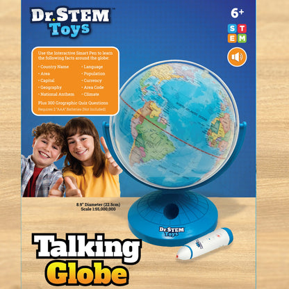 Dr. STEM: Interactive Talking Globe - Touch & Learn, Geographic Education Learning Set, Smart Pen, Electronic Game Panel, 300 Quiz Questions, Kids 6+