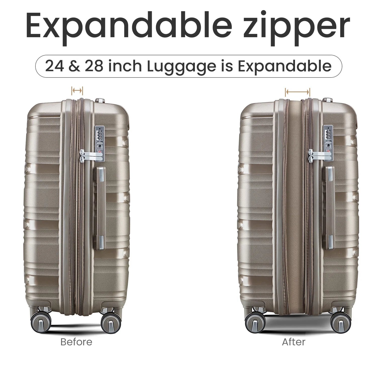 4 Piece Luggage Set Expandable Hardshell Travel Luggage Sets 8 Spinner Wheel Suitcase Wheels TSA Lock Suit Case, PP Lightweight & Durable wheels Upright Suitcase, 14/20/24/28 Inch