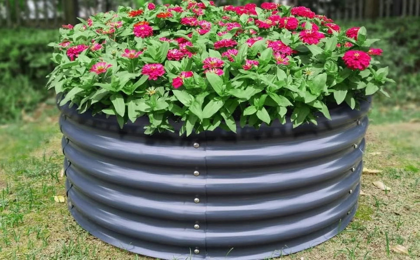 GFNXYI garden 17" Tall 42" Round Raised Garden Bed Metal Raised Bed Planter Box for Vegetables Flowers Patio, Modern Gray