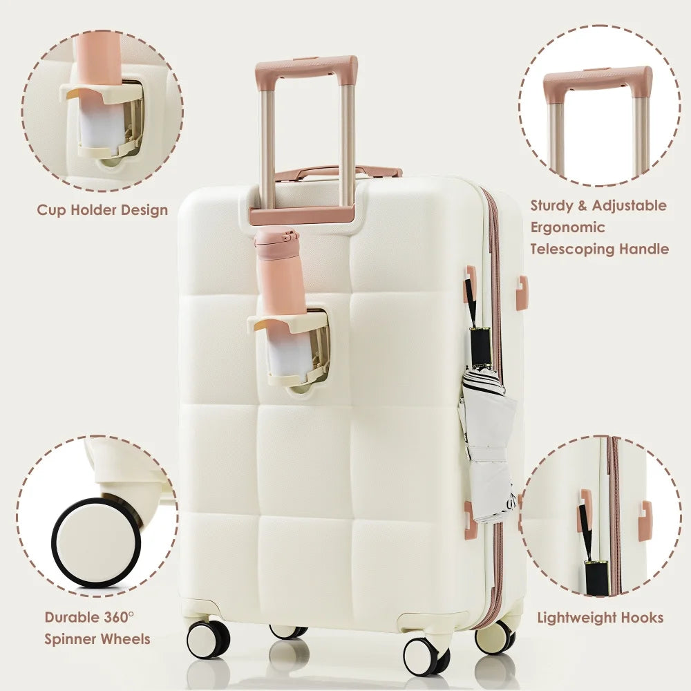 Luggage Sets 4 Piece, 20-inch with USB Port, Expandable ABS Durable Suitcase with Travel Bag